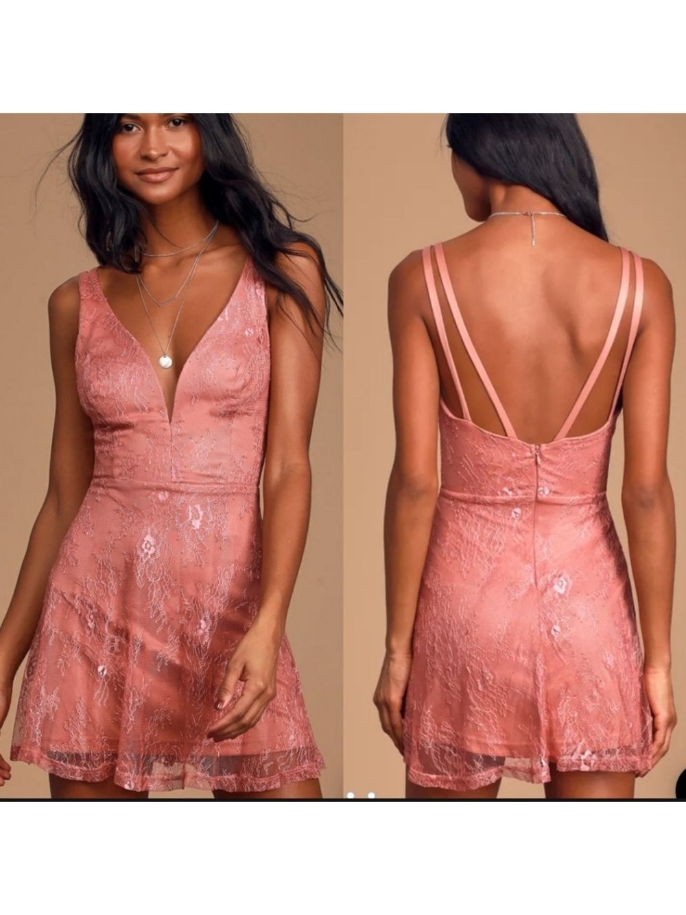 Lulus Mauve Pink Lace Skater Dress